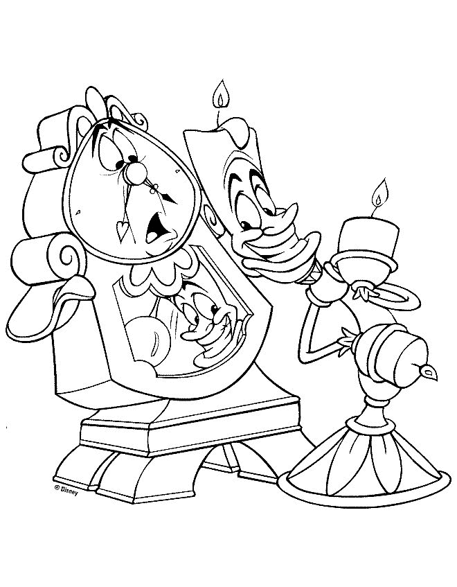 Lumiere Teasing Mr Clock Disney Princess Coloring Page