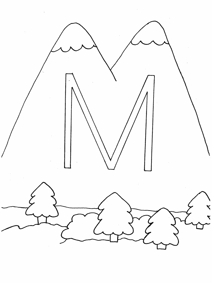 M for Mountain Coloring Sheet Coloring Page
