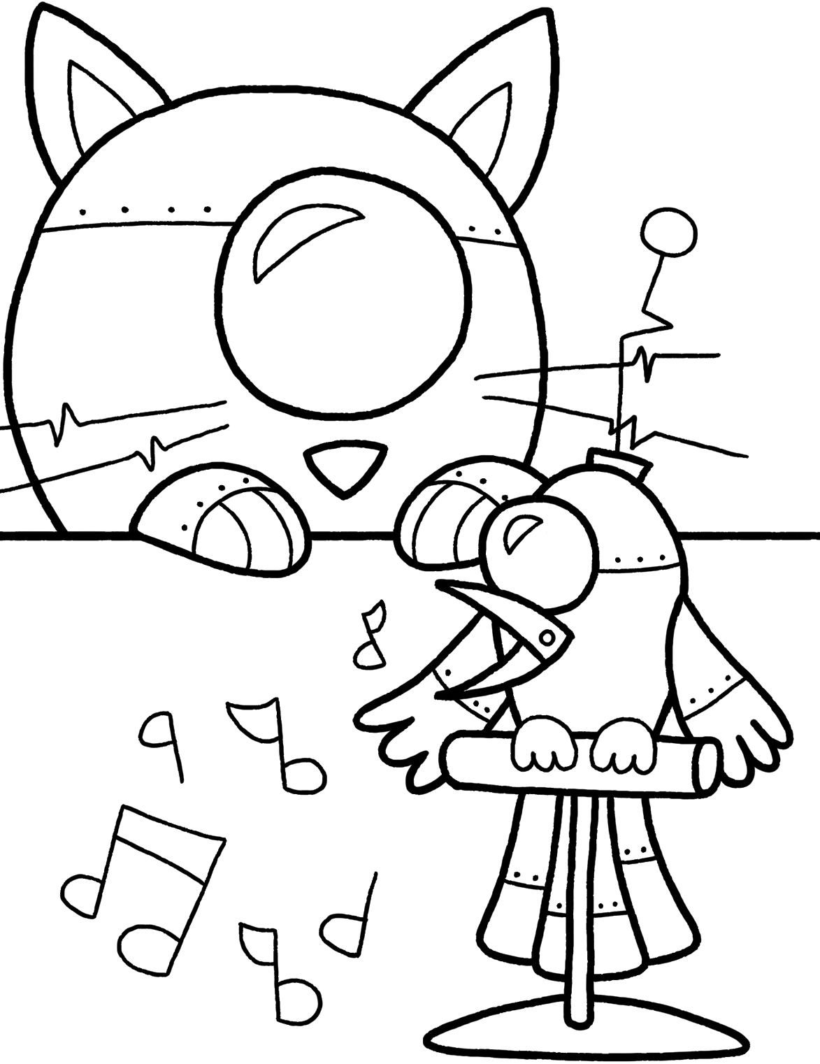 Machine Dog And Bird Coloring Page