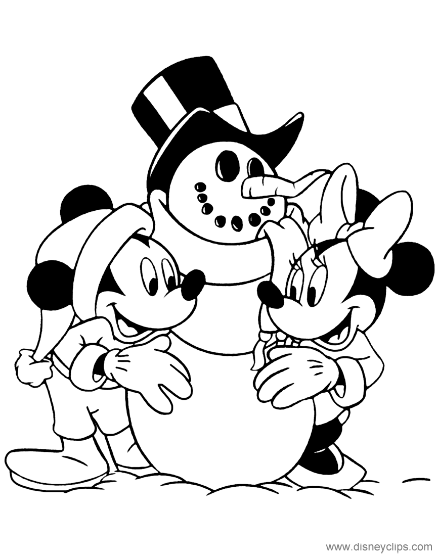 Making Snowman With Mickey And Minnies Coloring Page