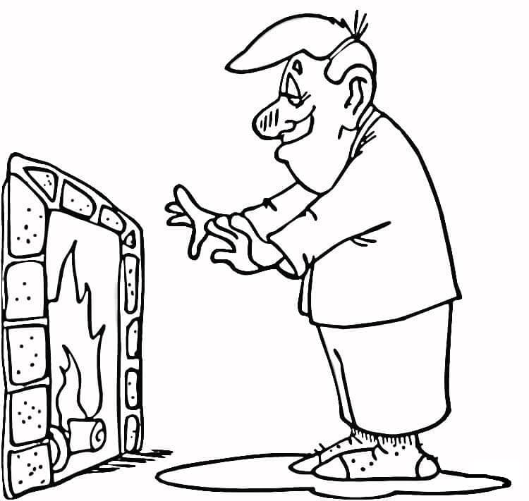 Man and Fireplace Coloring Page