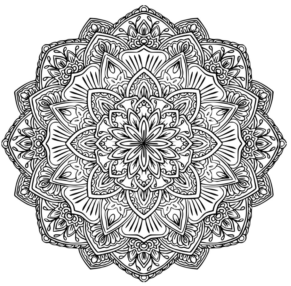 Mandala Adult Complex Flowers Coloring Page