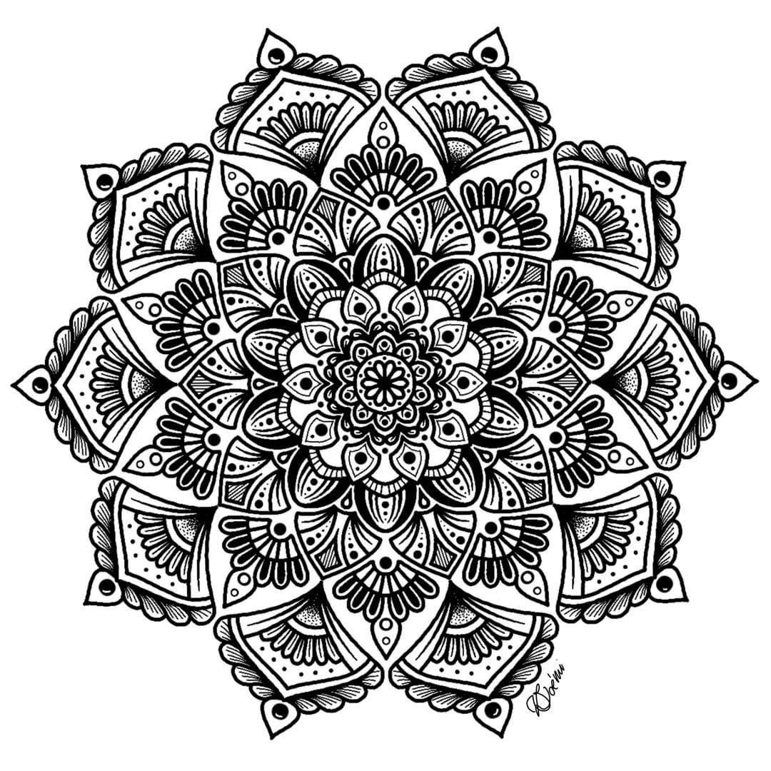 Mandala Complex Adult Flowers Art Therapy Coloring Page