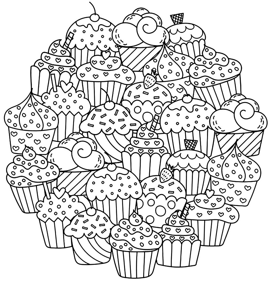 Mandala Delicious Cupcakes Coloring Page