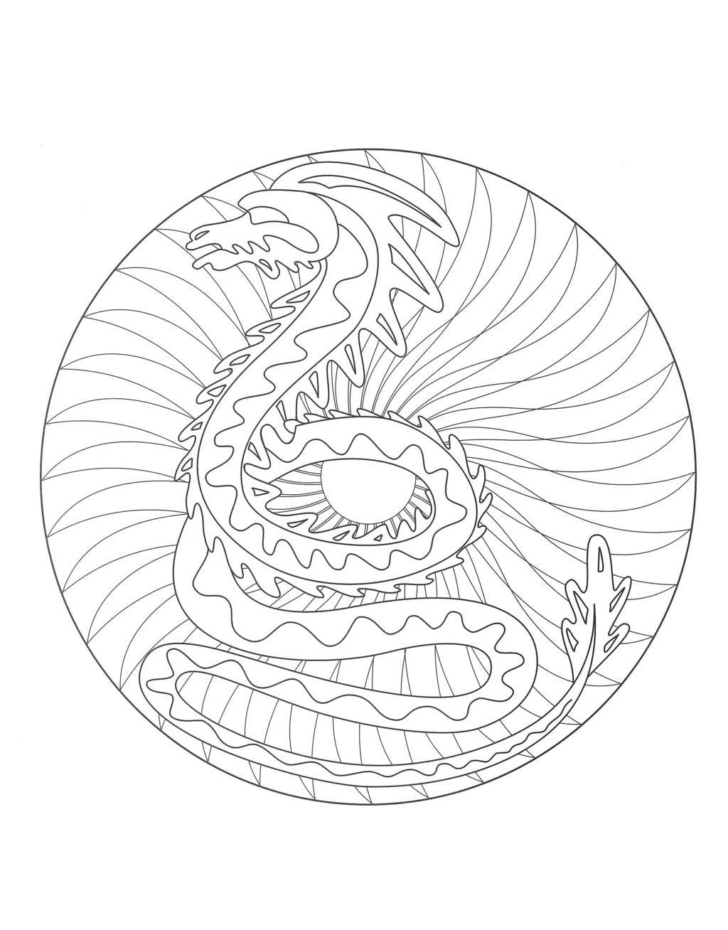 Mandala Dragon 2 Coloring Page