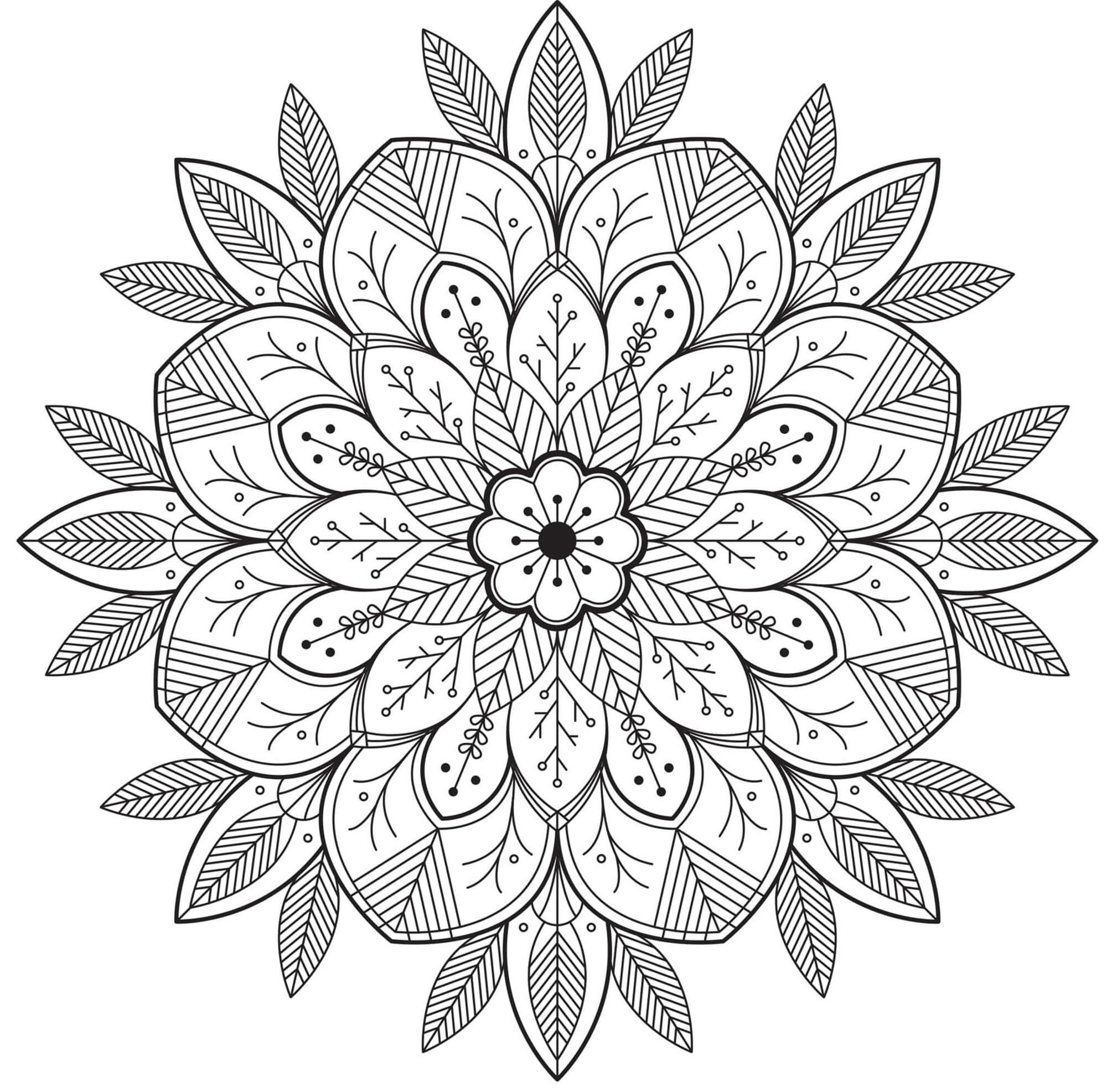 Mandala Flowers For Adult Coloring Page