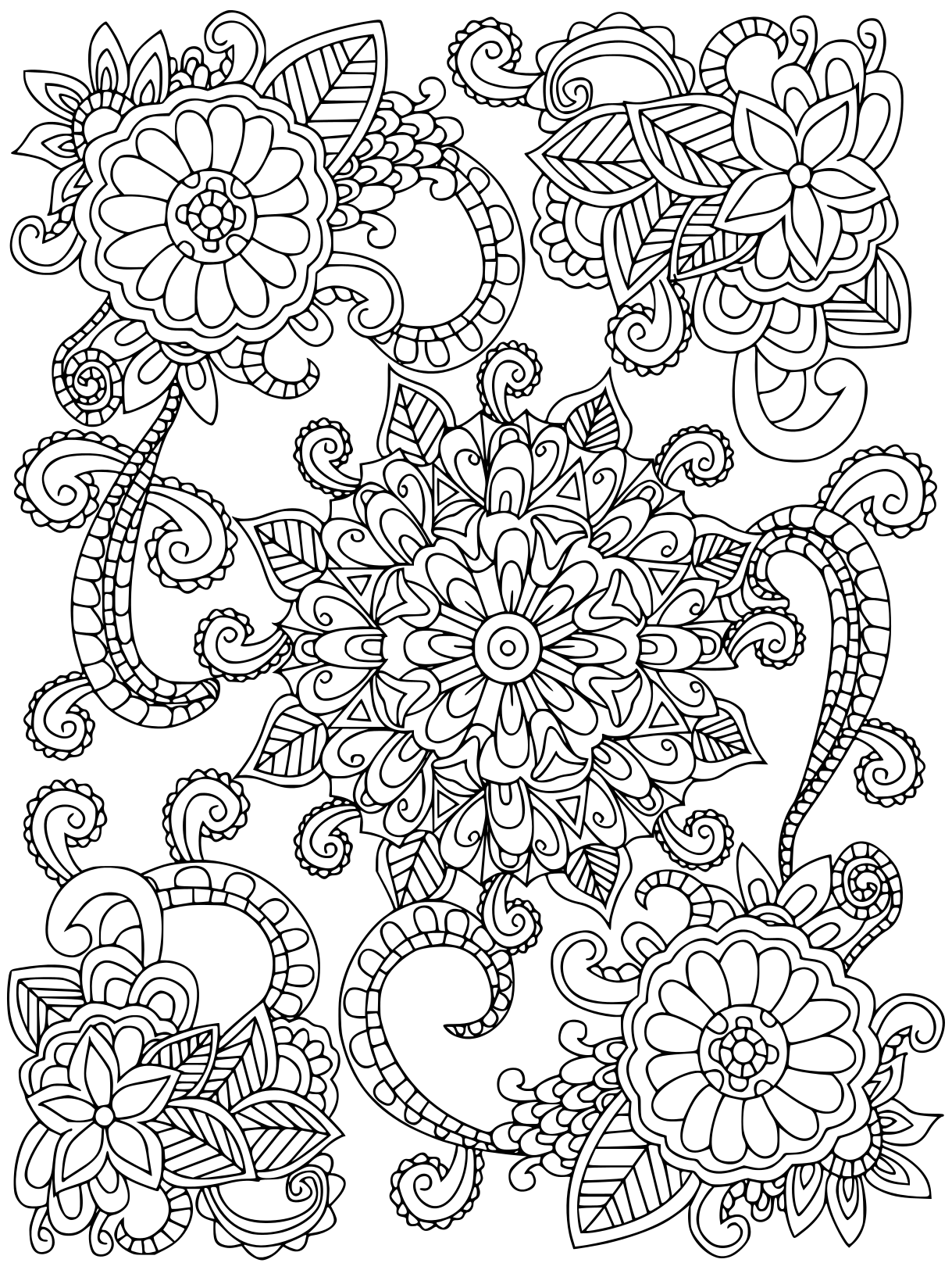 Mandala Flowers For Adults Coloring Page