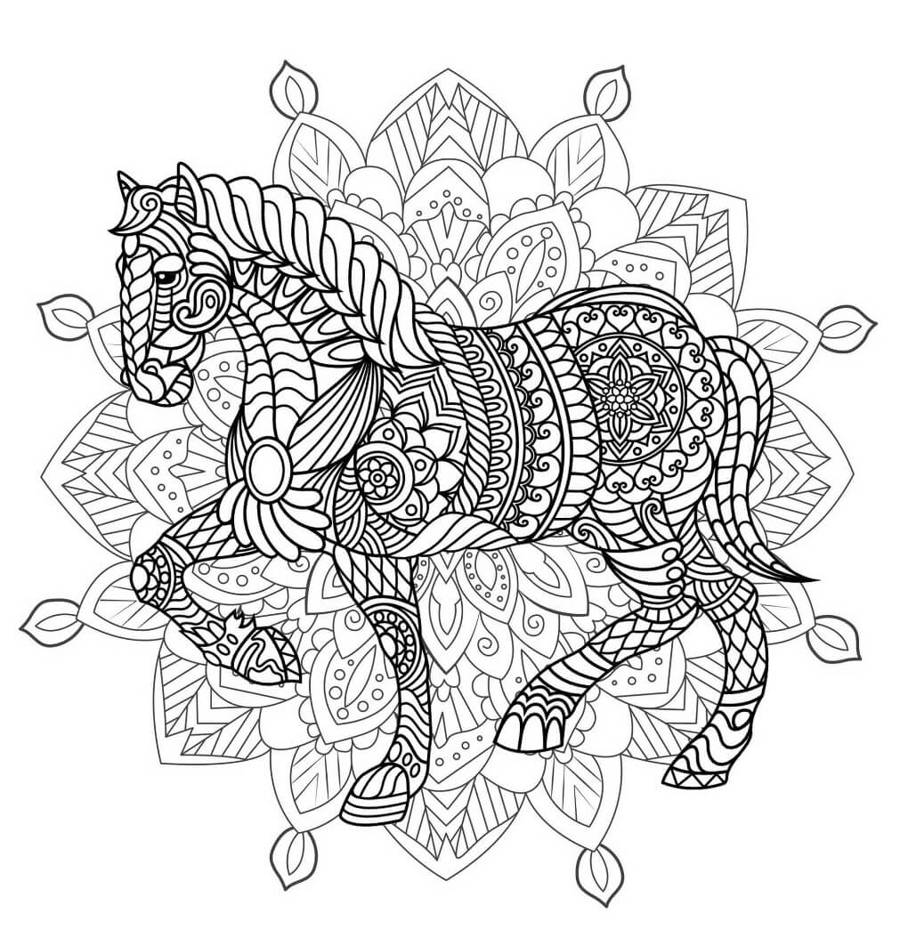 Mandala Horse Adult Animal Coloring Page
