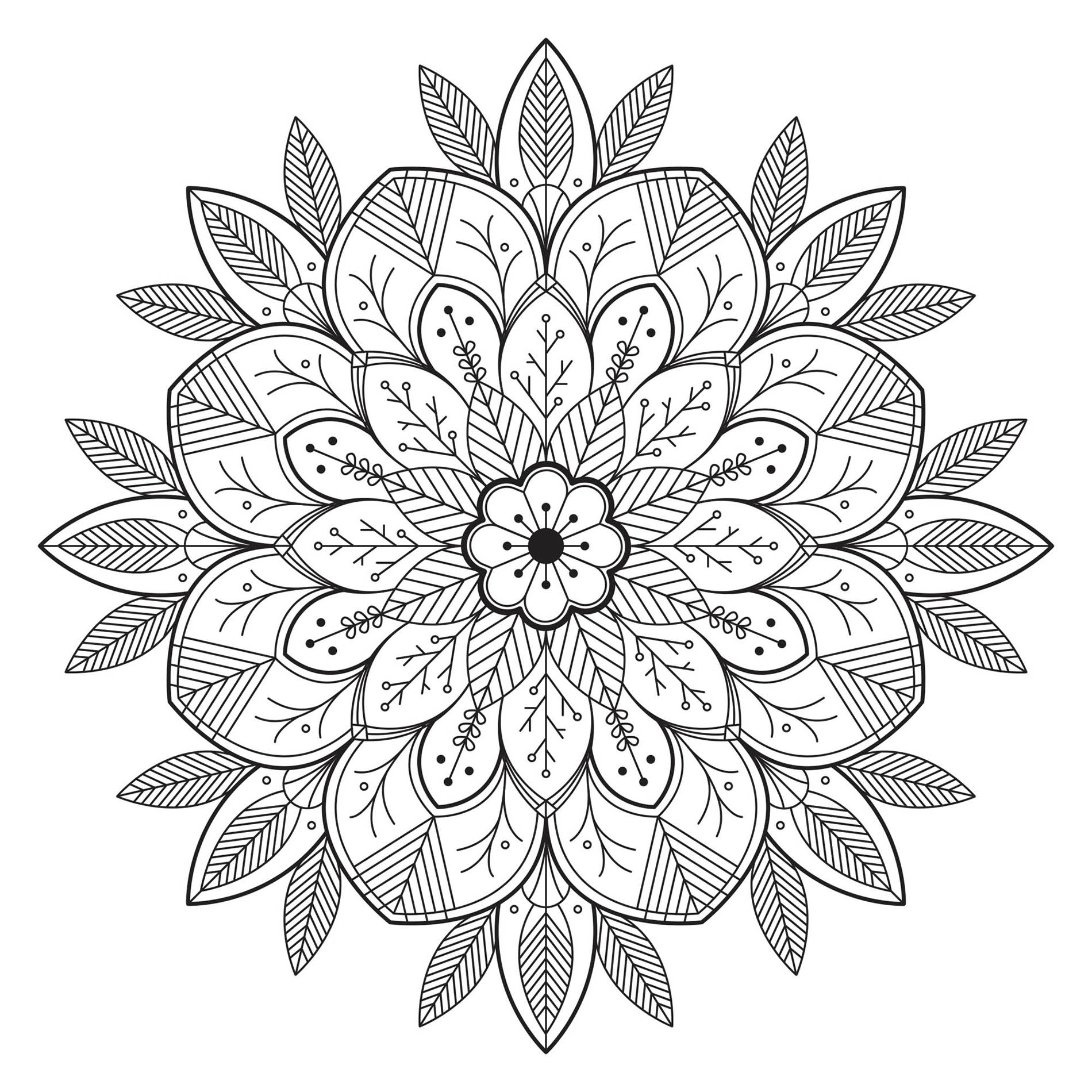 Mandala Leaves And Flowers Coloring Page