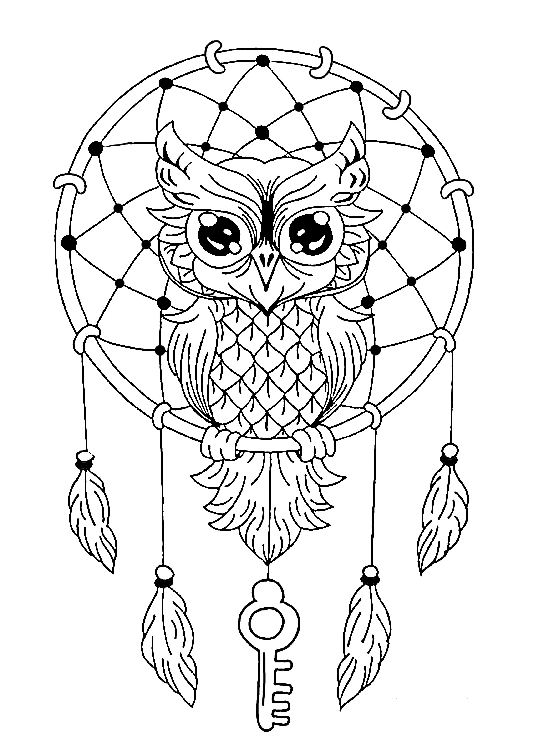 Mandala Owl Dreamcatcher Coloring Page