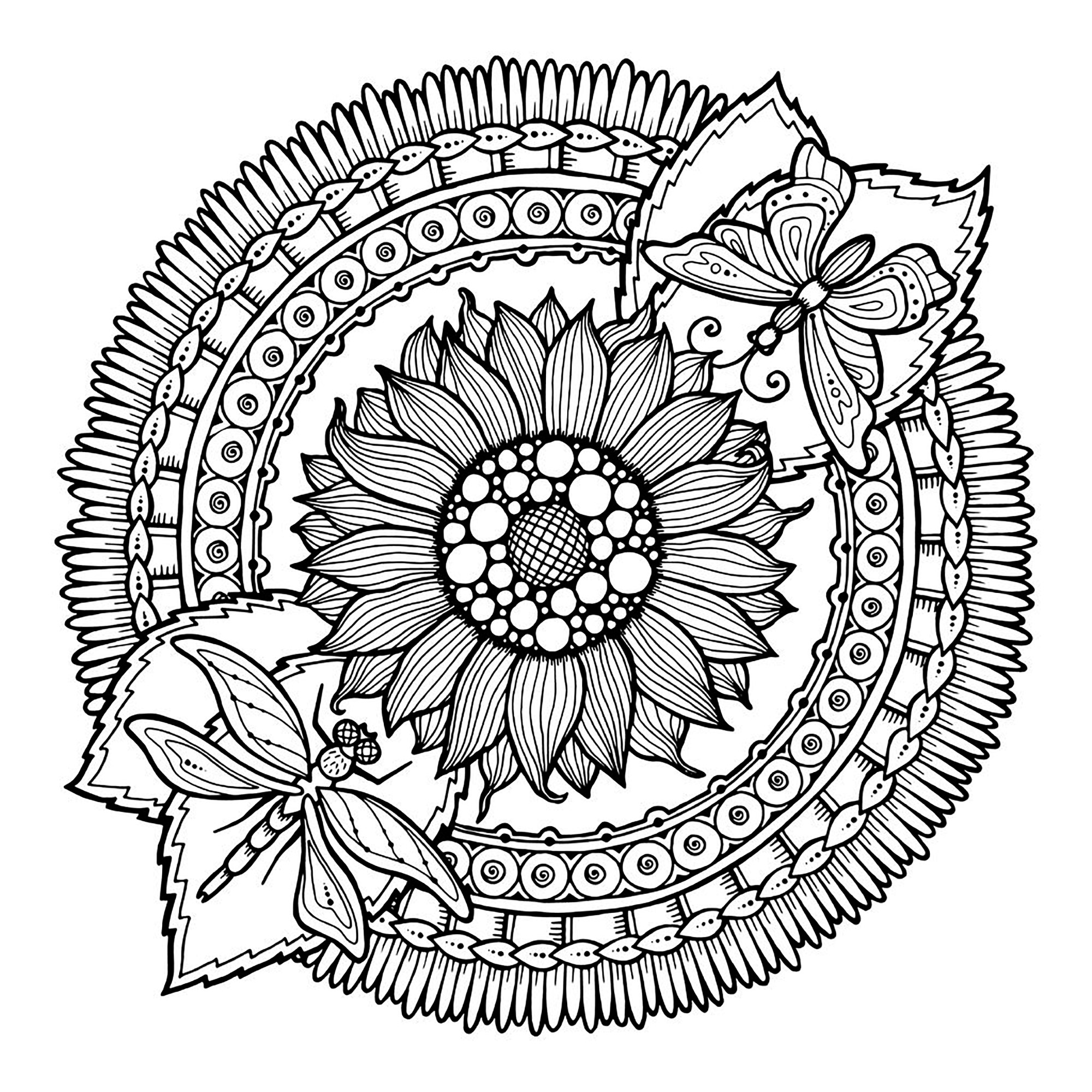 Mandala To Download Butterlfies With Flower Coloring Page
