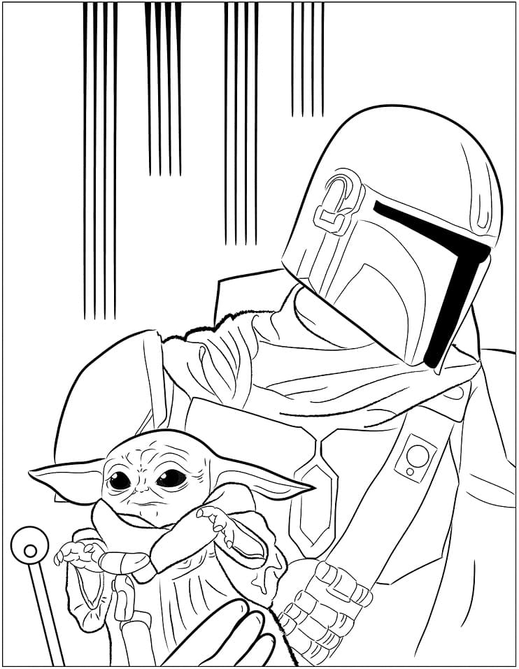 Mandalorian and Baby Yoda Coloring Page