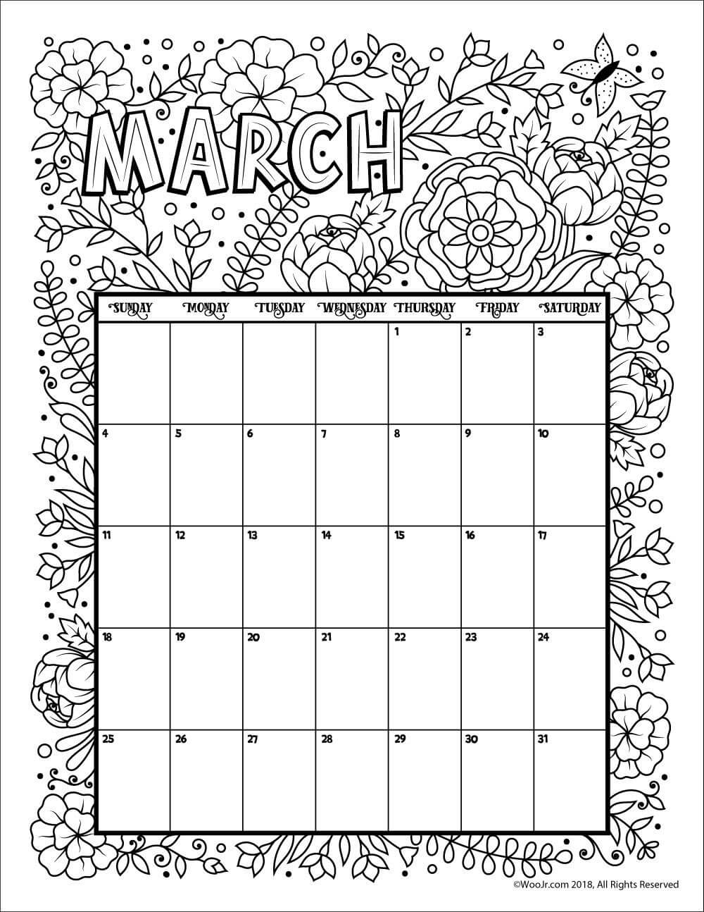 March Calendar 2019 Flowers
