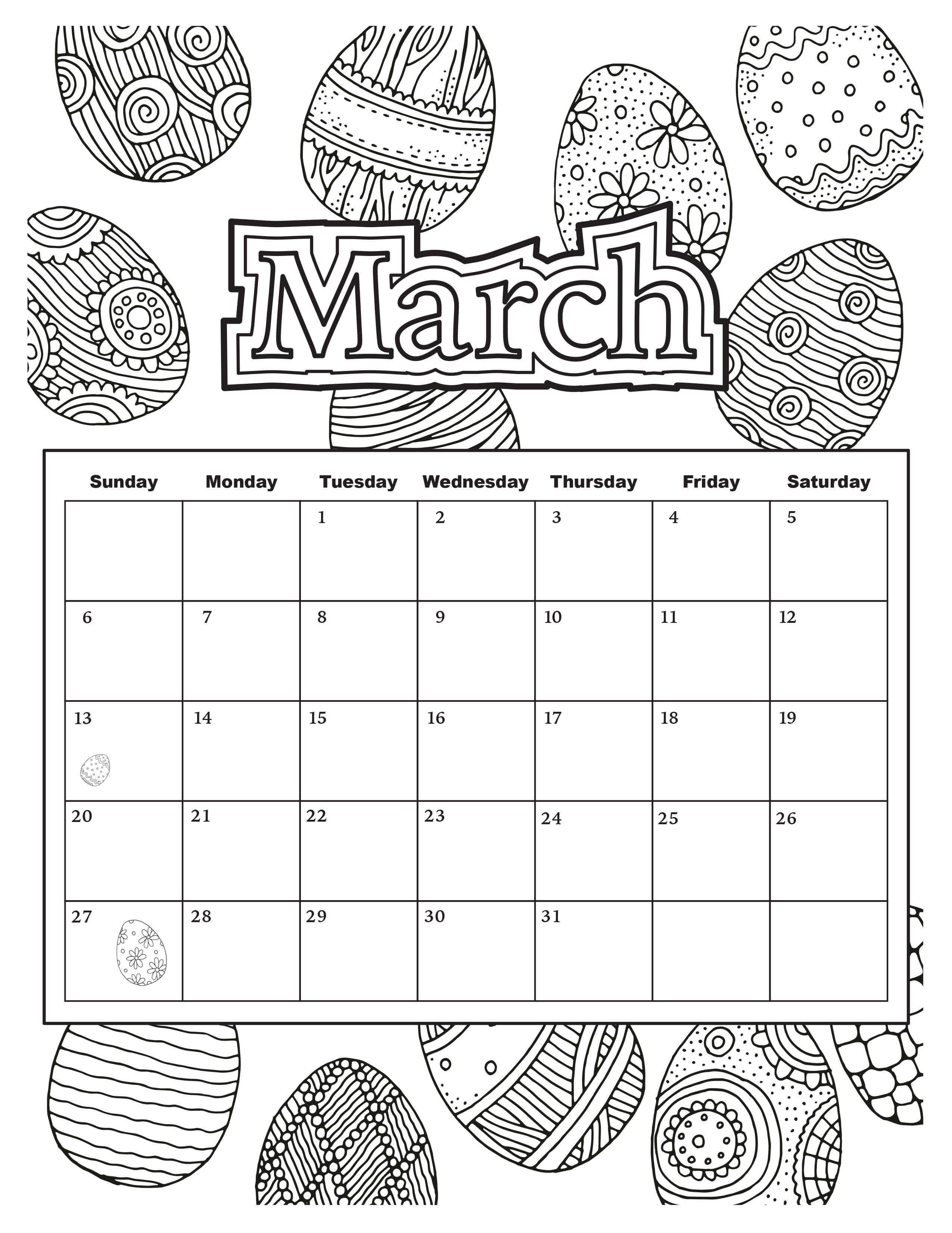 March Calendar Easter 2019