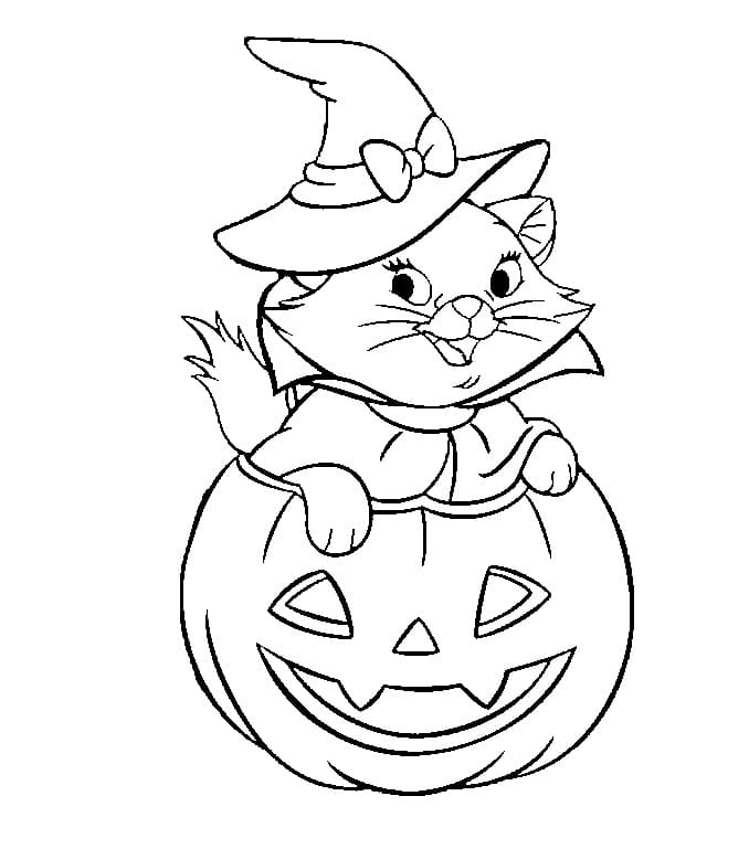Marie Cat on Halloween Coloring Page