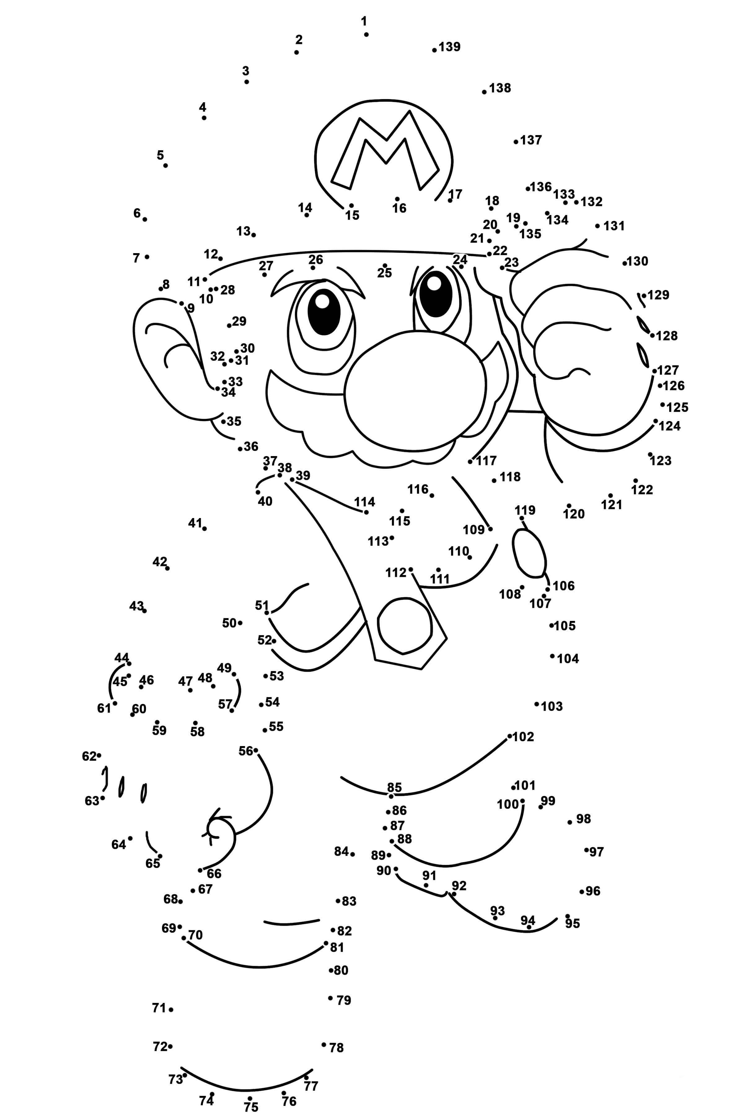 Mario Connect the Dots Puzzle Coloring Page