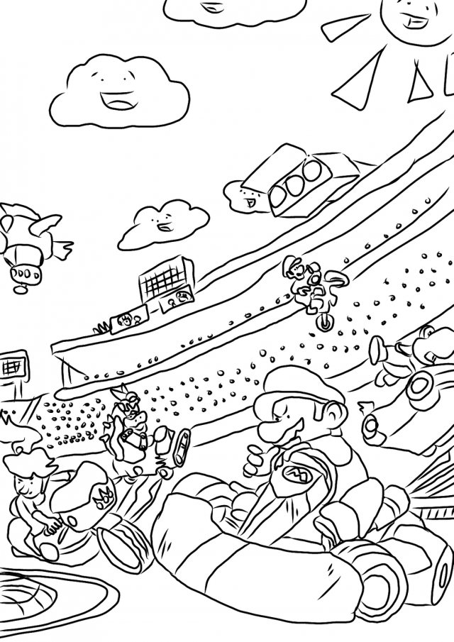 Mario Kart Video Game Coloring Page