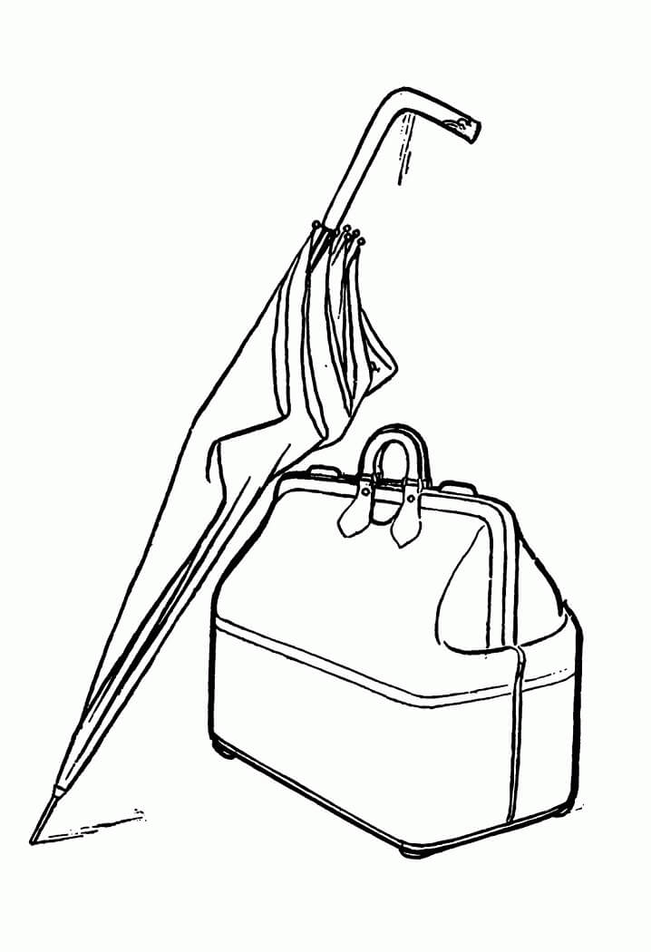 Mary Poppins’s Parrot Umbrella and Carpet Bag Coloring Page