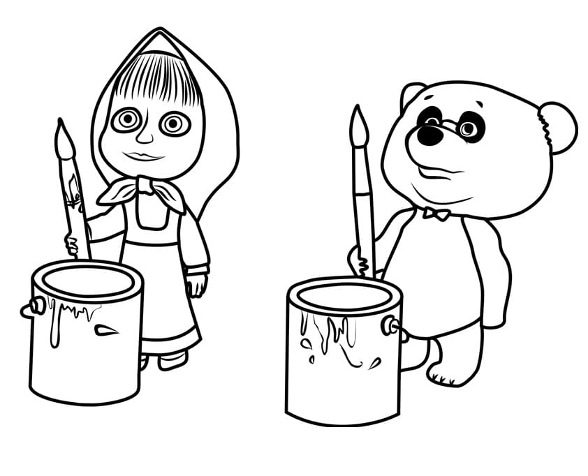 Masha and Panda Coloring Page