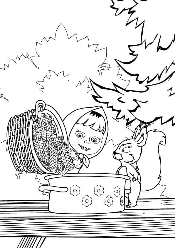 Masha and Squirrel Coloring Page