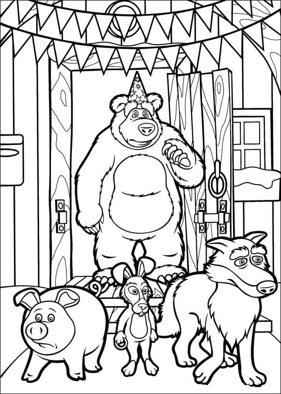 Masha and the Bear B-Day Coloring Page