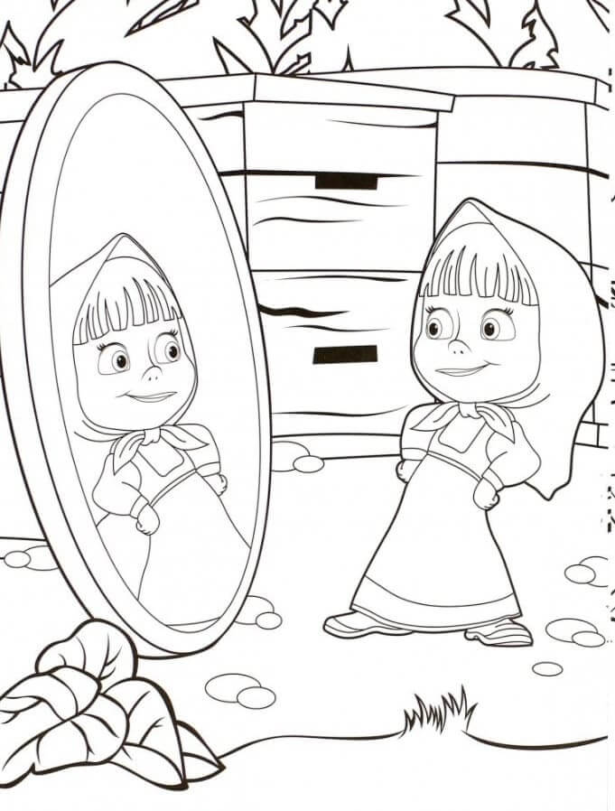 Masha in Mirror Coloring Page