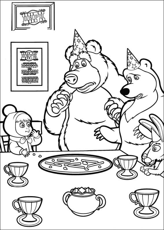 Masha in Party Coloring Page