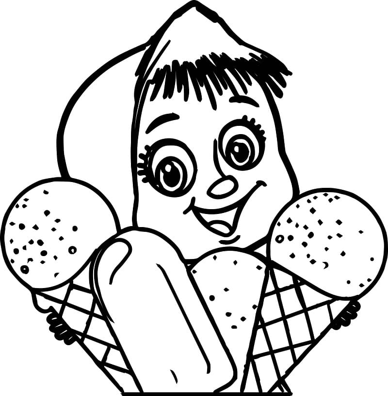 Masha with Ice Cream Coloring Page