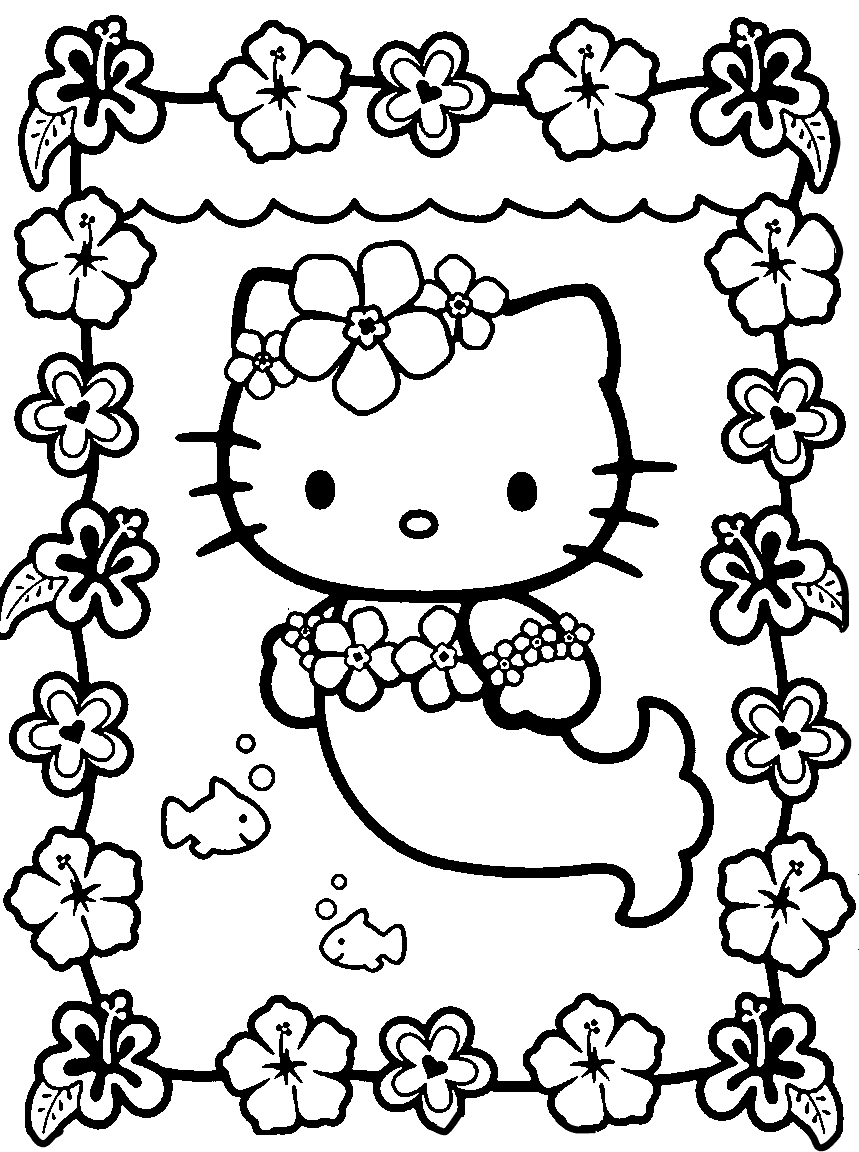 Mermaid Hello Kitty Coloring Page