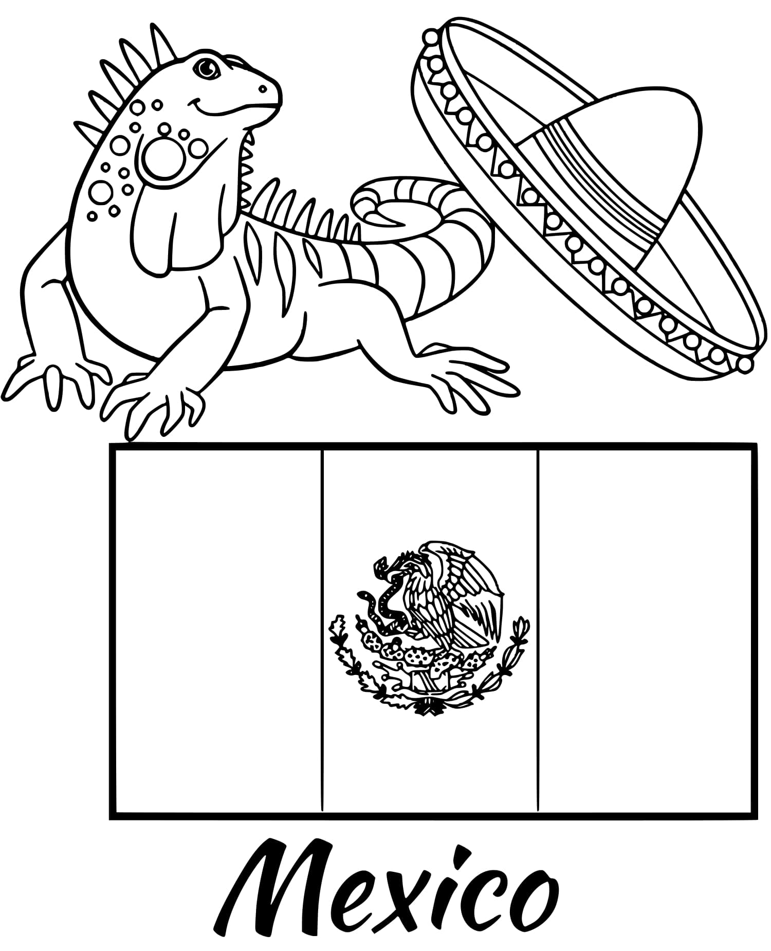 Mexico Flag Iguana Coloring Page