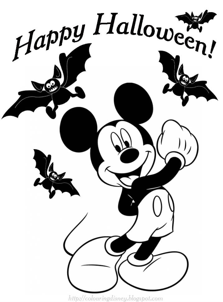 Mickey and Bats Coloring Page