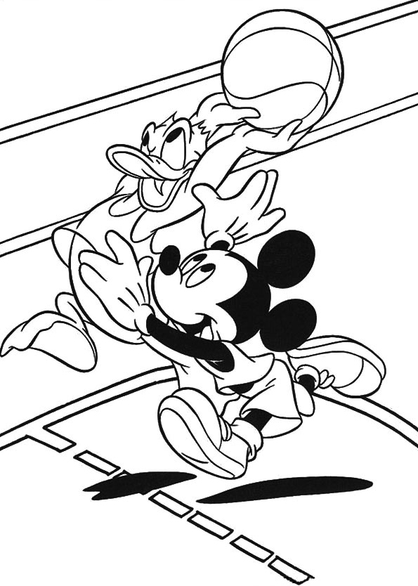 Mickey And Donald Playing Basketballs Coloring Page