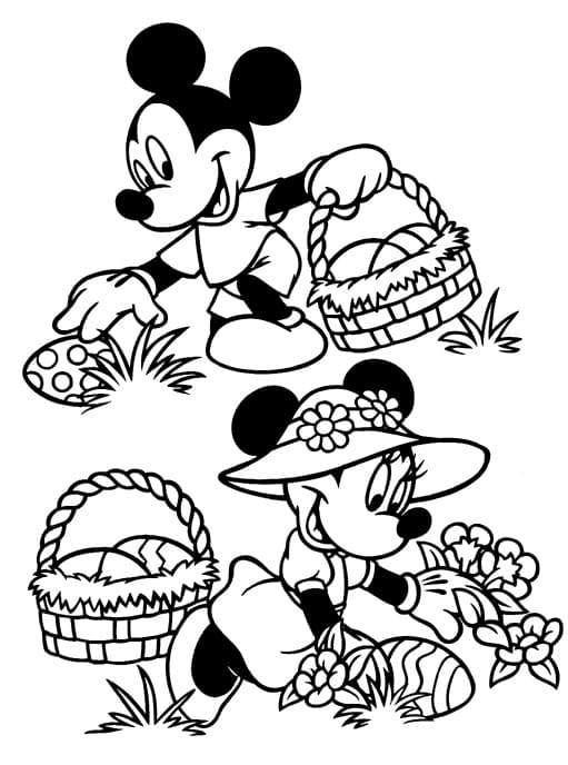 Mickey and Easter Basket Coloring Page