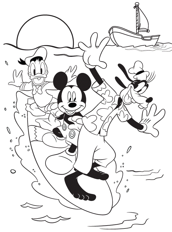 Mickey And Friends Surfing Disney 3dfc Coloring Page