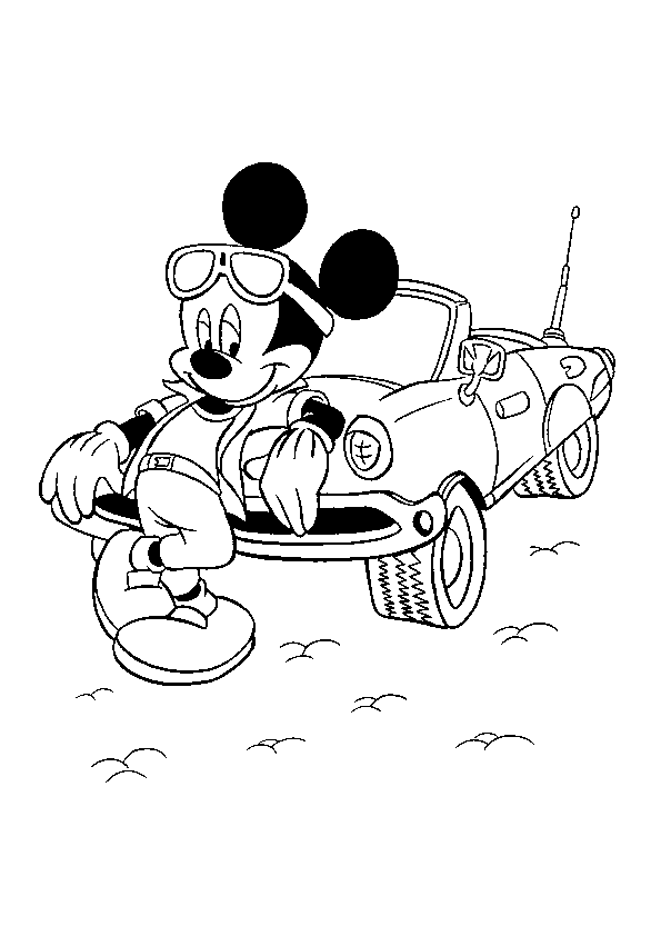 Mickey And His Car Disney Coloring Page
