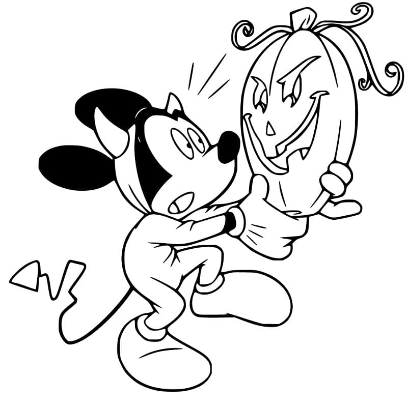 Mickey and Jack-o’-latern Coloring Page