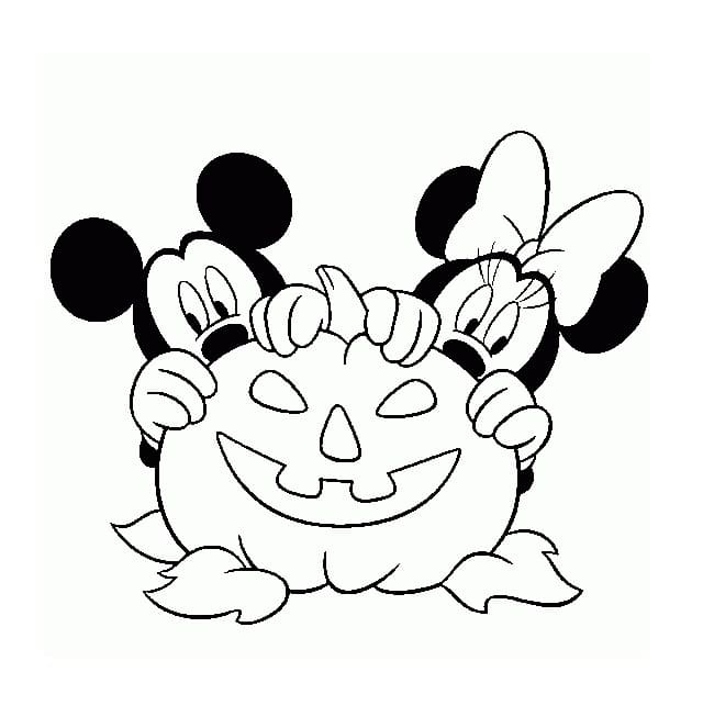Mickey and Minnie on Halloween Coloring Page