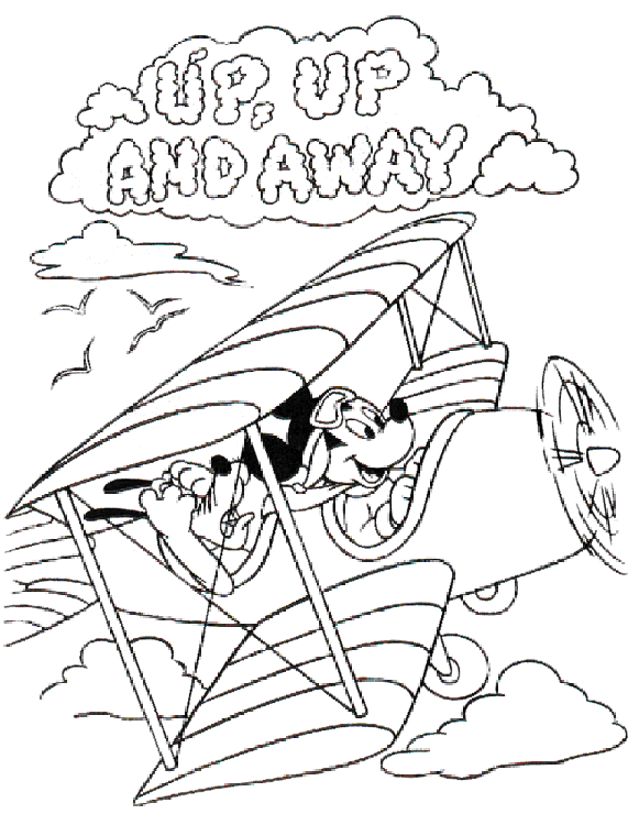 Mickey And Pluto On Plane Disney Coloring Page