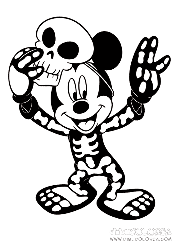 Mickey And Skeleton Costume Coloring Page