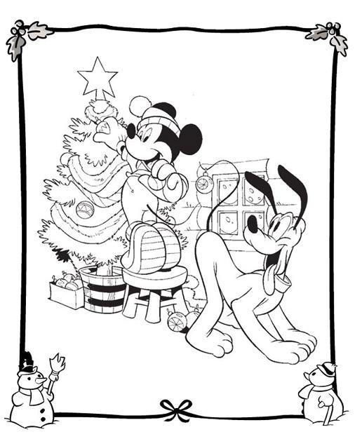 Mickey Decorating Christmas Tree Disney Coloring Page