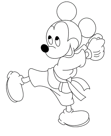 Mickey Does Karate Disney Coloring Page