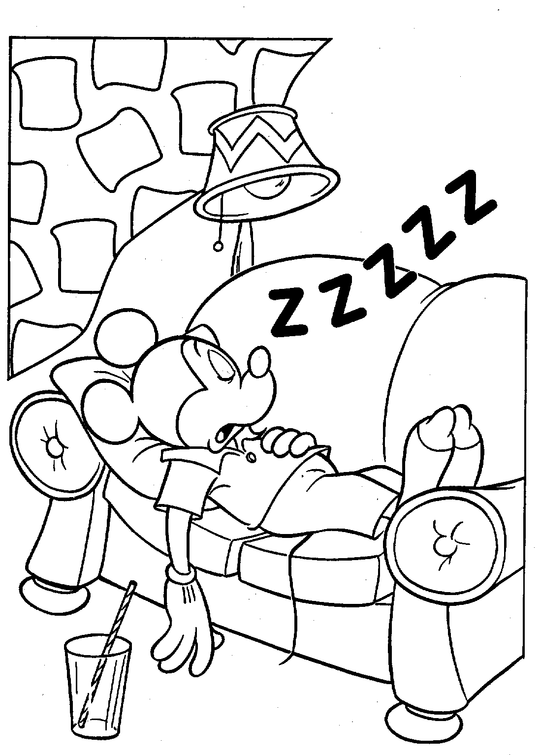 Mickey Falls Asleep On The Couch Disney Coloring Page