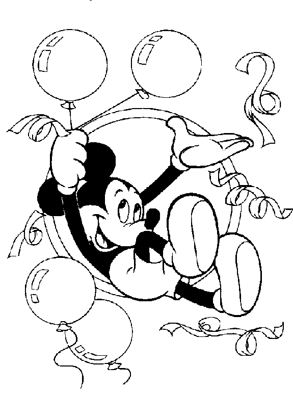 Mickey Flies With Balloons Disney Coloring Page