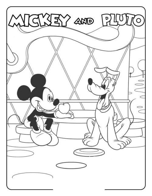 Mickey Gives Pluto And Apple Disney C369 Coloring Page