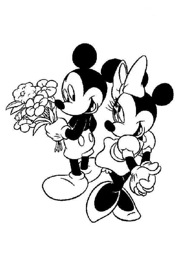 Mickey Got Flowers For Mickey Disney Coloring Page