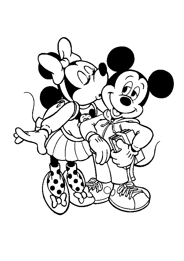 Mickey Got Kiss From Minnie Disney Coloring Page