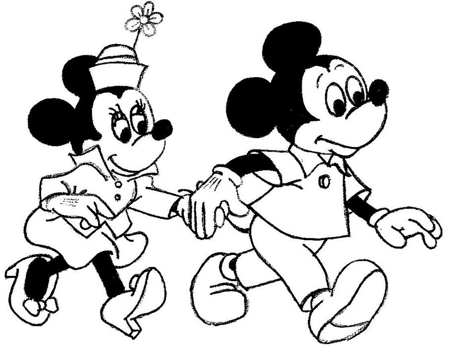 Mickey Holding Minnies Hand Disney Coloring Page