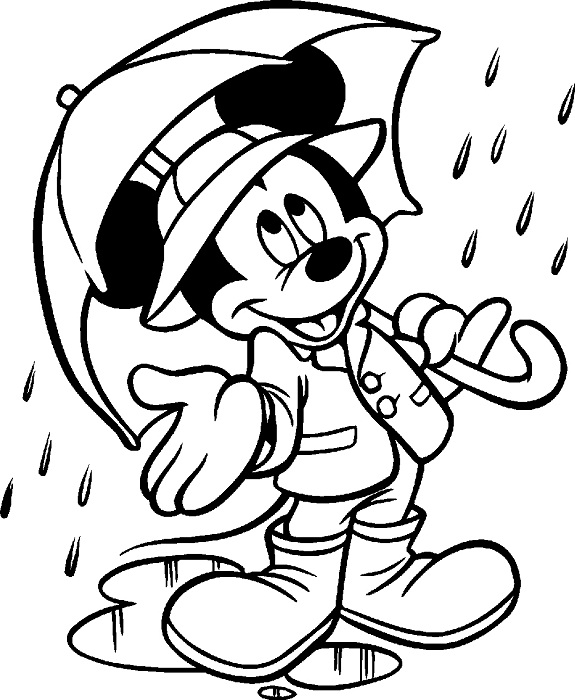 Mickey In A Rainy Day Disney Coloring Page