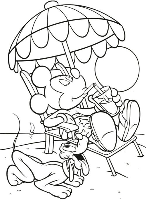 Mickey In The Beach Disney Coloring Page