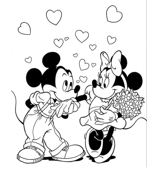 Mickey Kissing Minnies Hand Disney Coloring Page